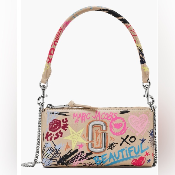 Marc Jacobs Handbags - Marc Jacobs Beige Graffiti Crossbody with Pink and Blue Accents